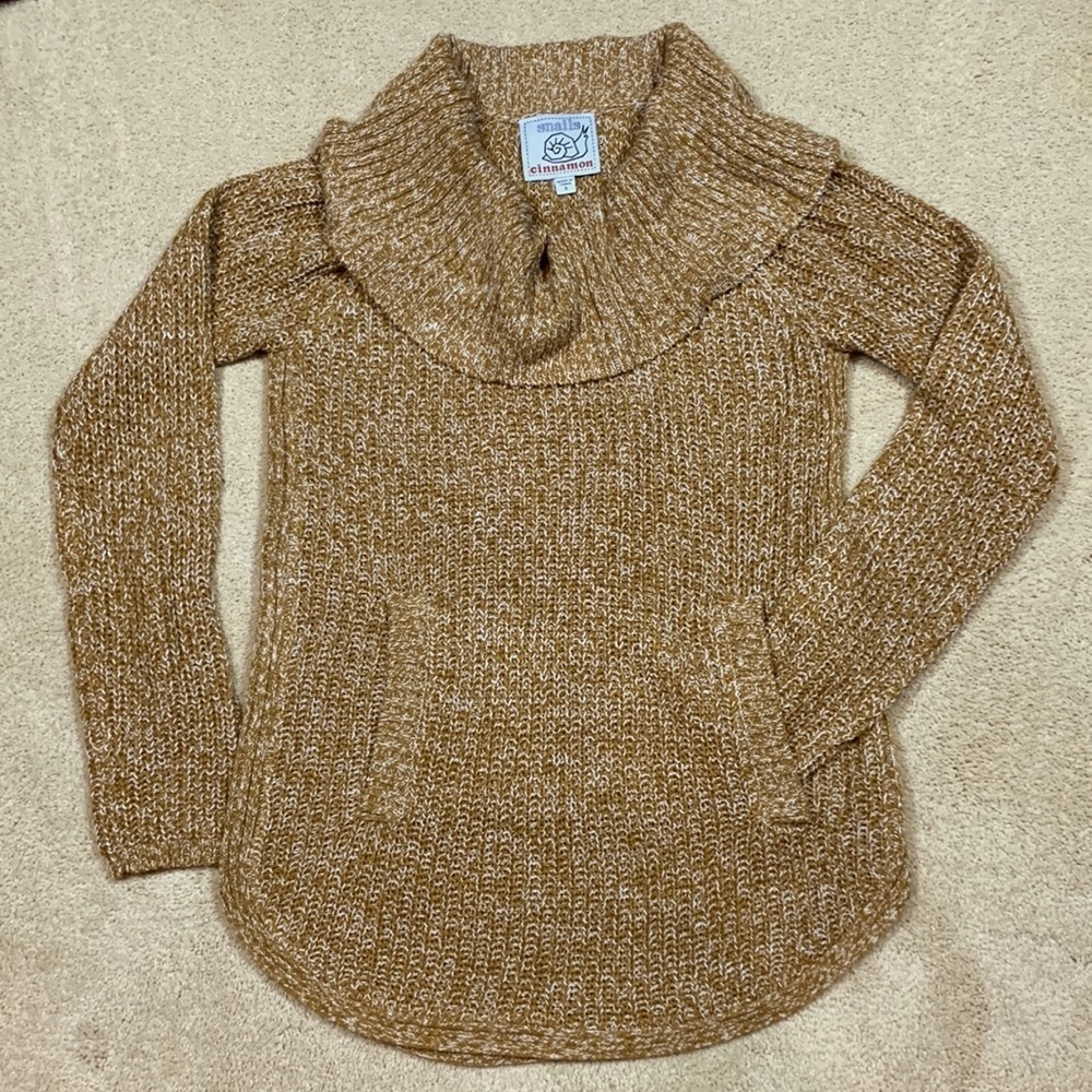 Snails & Cinnamon Sweater Size Large L Cowl Neck Pullover Pumpkin Fall